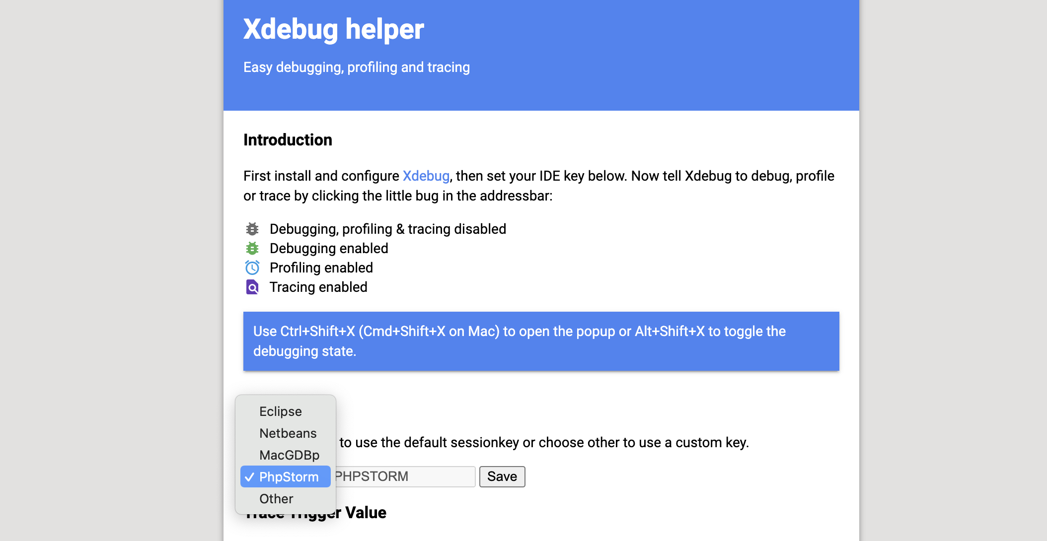 Xdebug helper setting Xdebug helper setting
